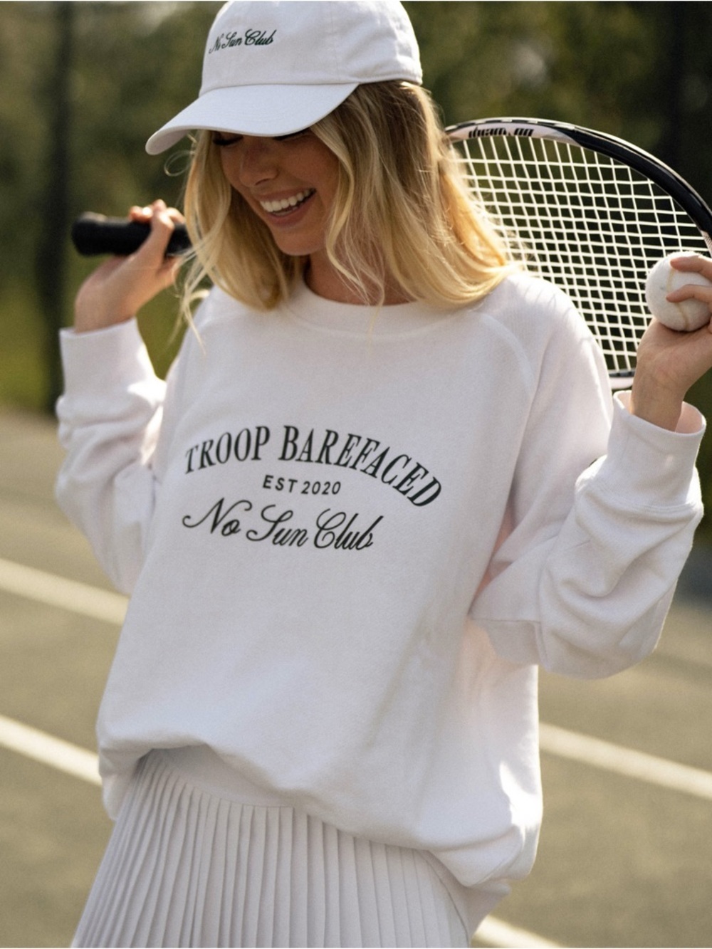 Barefaced No Sun Club Oversized Cropped White Crewneck Sweatshirt Medium